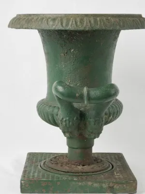 Antique Cast Iron Medici Vase w/ Decorative Faces, Circa 1890 17¾"