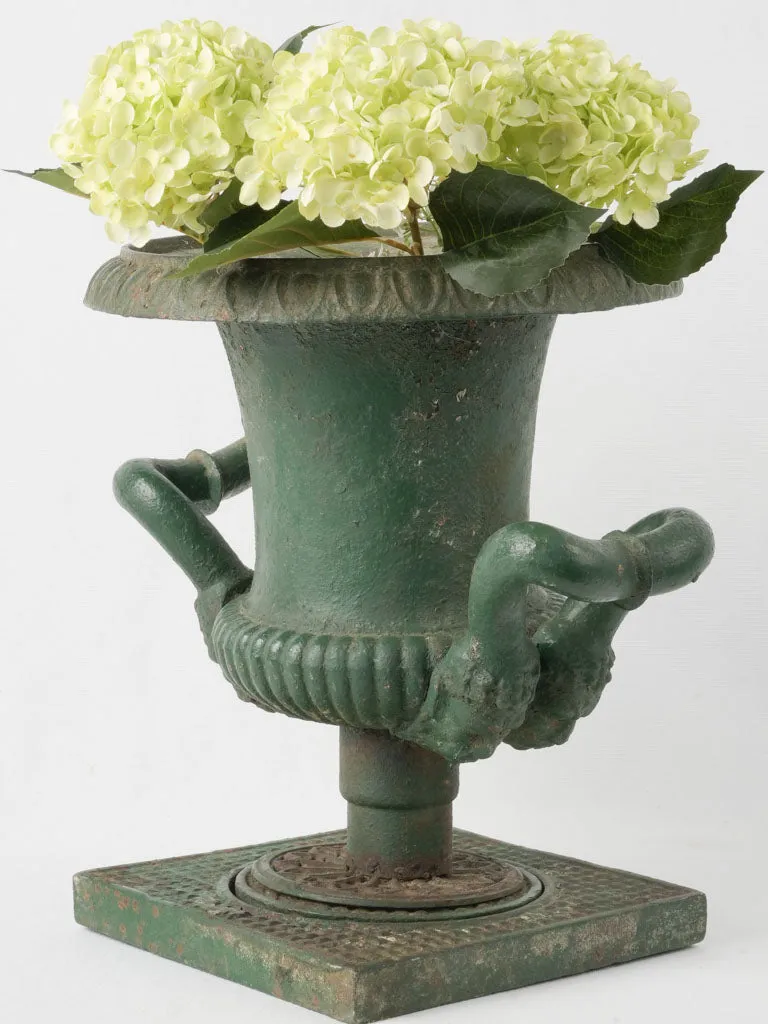 Antique Cast Iron Medici Vase w/ Decorative Faces, Circa 1890 17¾"