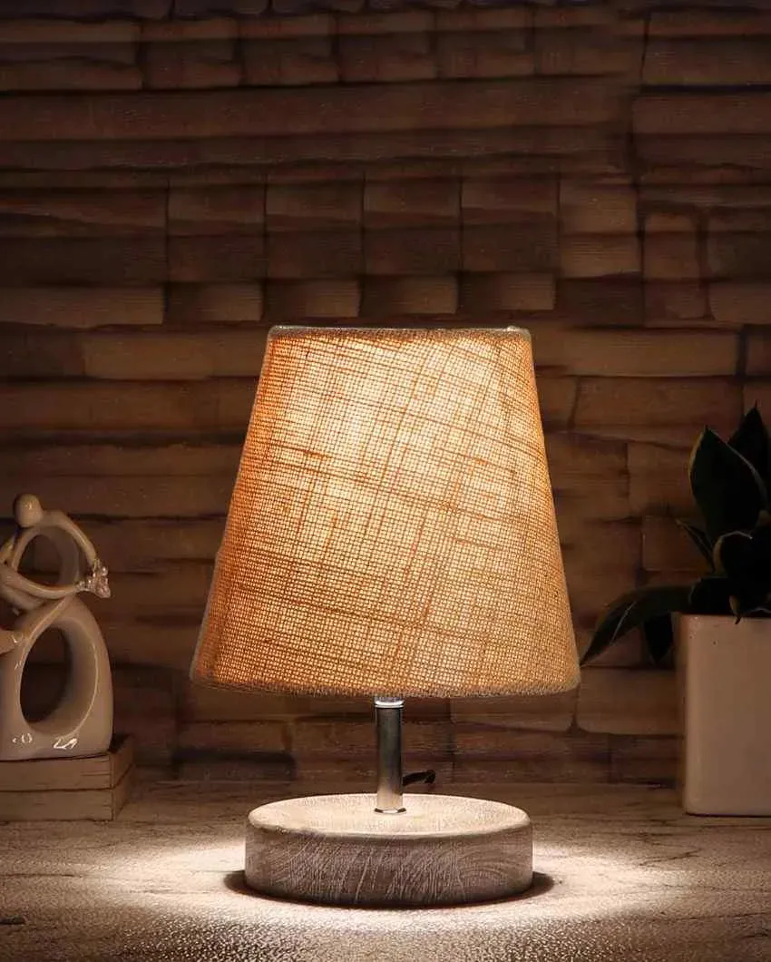 Antique Jute Round White Brushed Wood Table Lamp | Multiple Colors | 6 x 8 inches