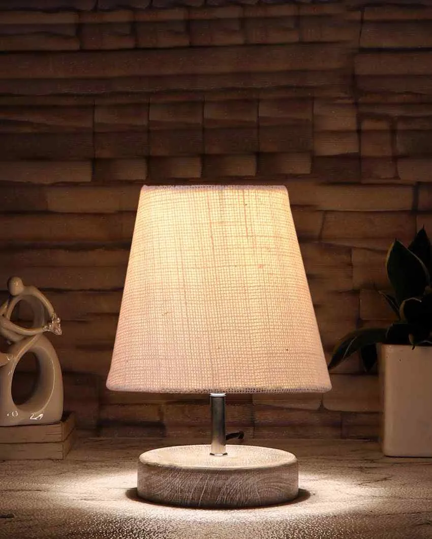 Antique Jute Round White Brushed Wood Table Lamp | Multiple Colors | 6 x 8 inches