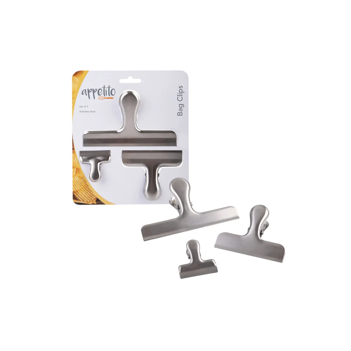 Appetito Bag Clips Stainless Steel Set of 3