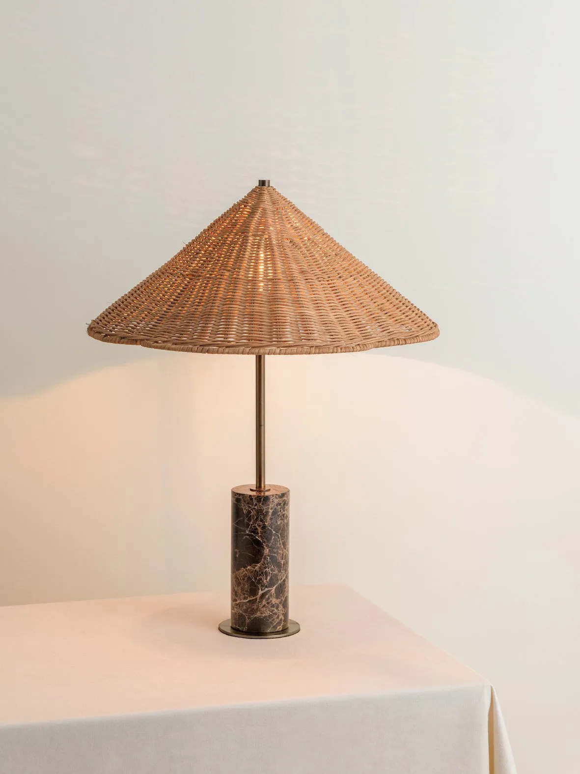 Ardini - 1 light rattan and brown marble table lamp