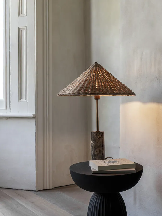 Ardini - 1 light rattan and brown marble table lamp