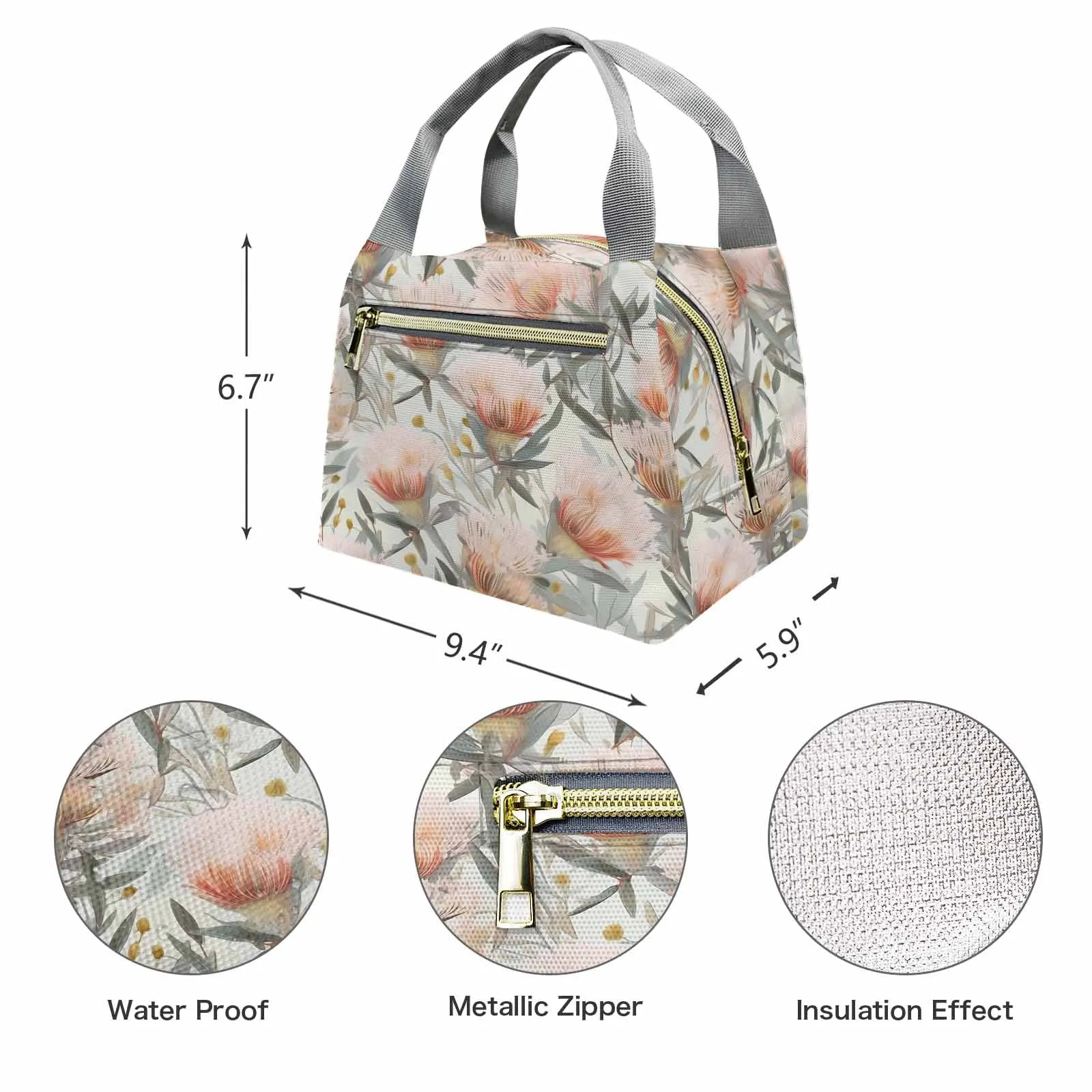 Australian Wattle  Portable Lunch Bag-Grey Handle