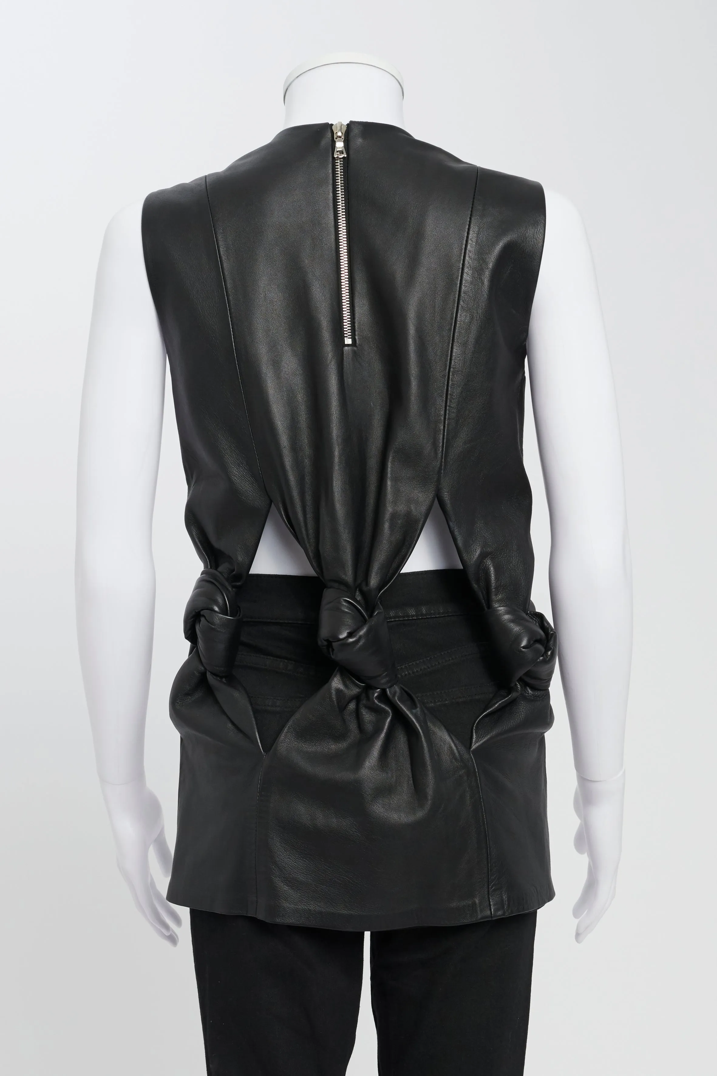 Black Leather Knotted Cut Out Top