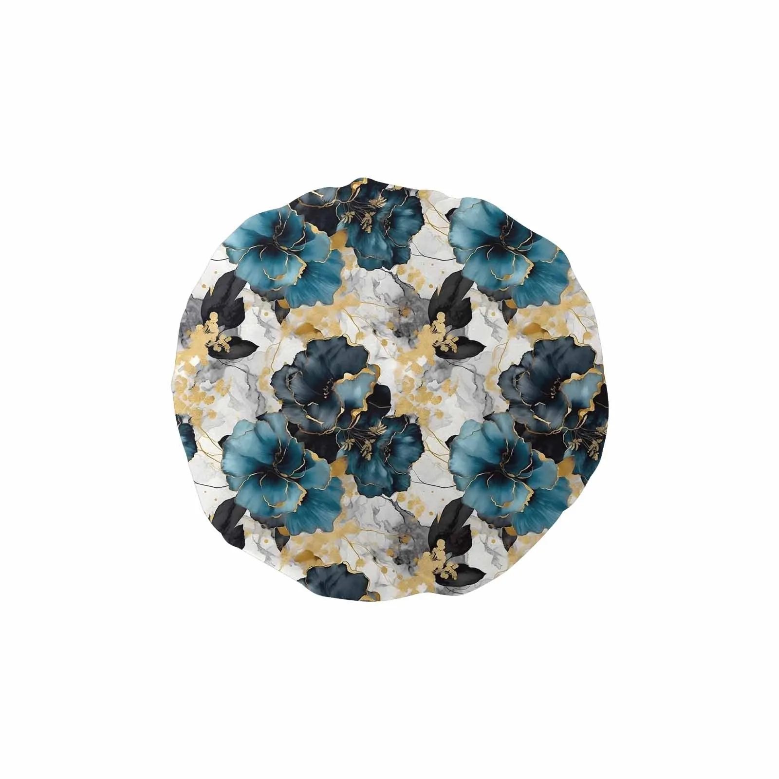 Blue & Gold Ink Floral  Shower Cap