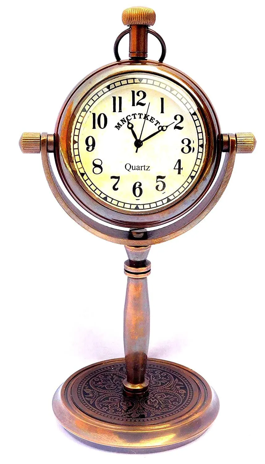 Brass Antique 7" Inch Stand Table Clock with Antique Finish Nautical Theme