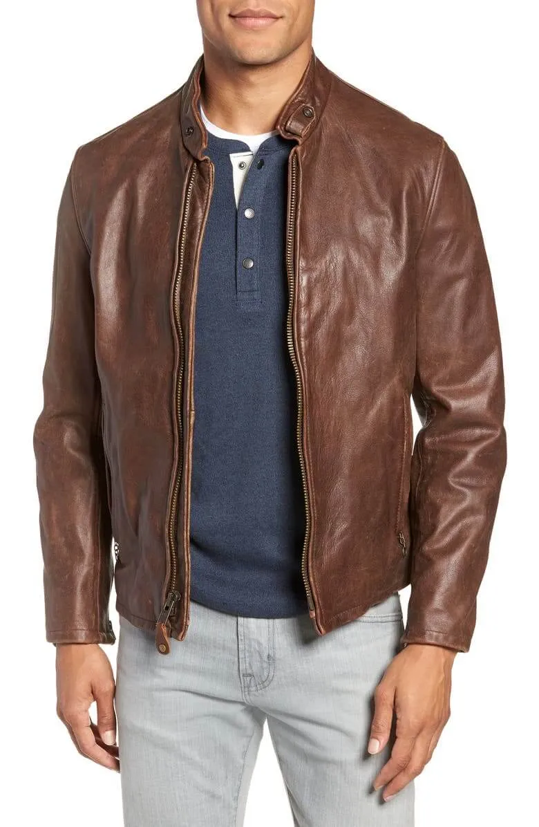 Café Racer Hand Vintaged Cowhide Leather Jacket