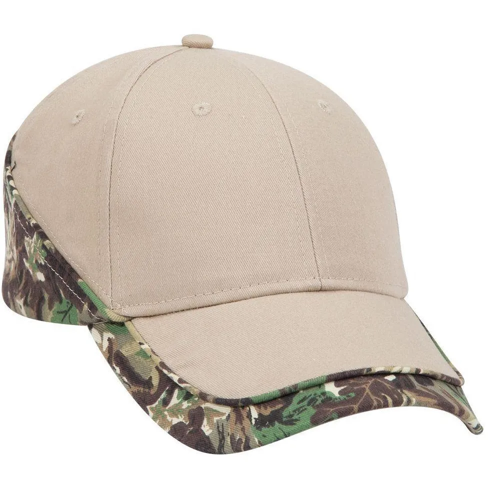 Camouflage Piping Design Brushed Cotton Blend Twill Six Panel Low Profile Baseball Cap