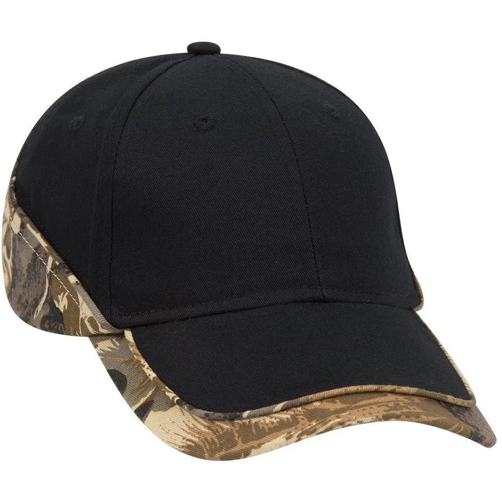 Camouflage Piping Design Brushed Cotton Blend Twill Six Panel Low Profile Baseball Cap