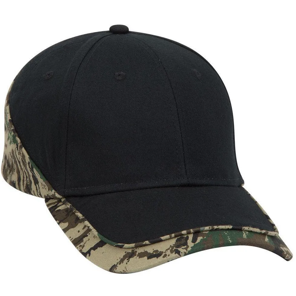 Camouflage Piping Design Brushed Cotton Blend Twill Six Panel Low Profile Baseball Cap