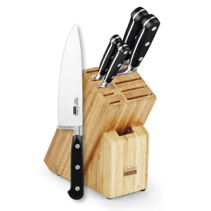 Cooks Standard 6-Piece Stainless Steel Knife Set with Expandable Bamboo Block for Extra Slots