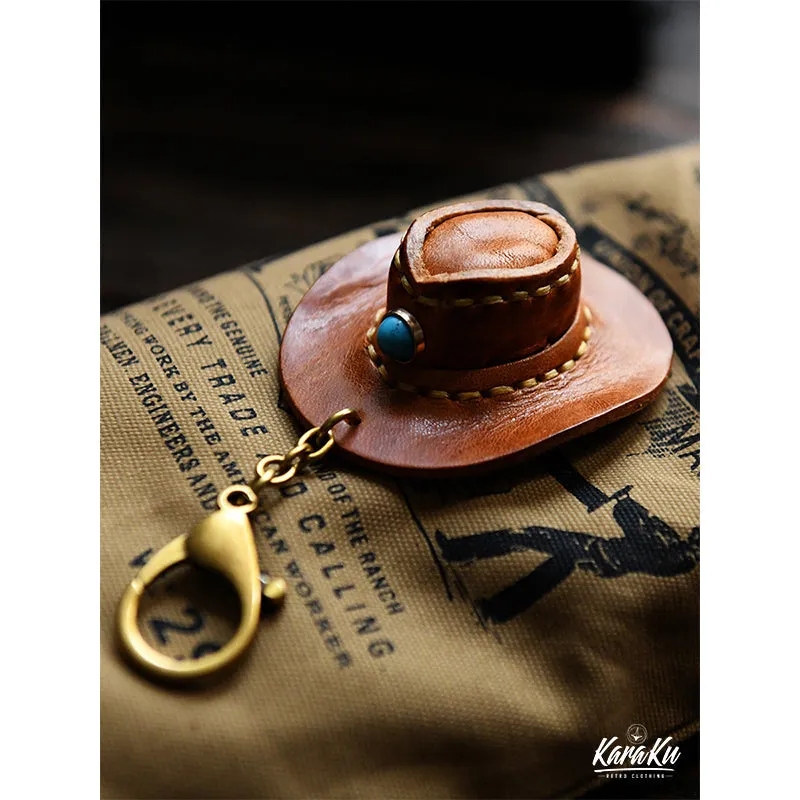 Cowboy Hat-Shaped Leather Keychain