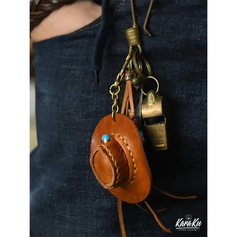 Cowboy Hat-Shaped Leather Keychain