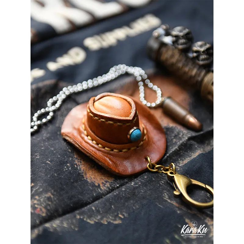 Cowboy Hat-Shaped Leather Keychain