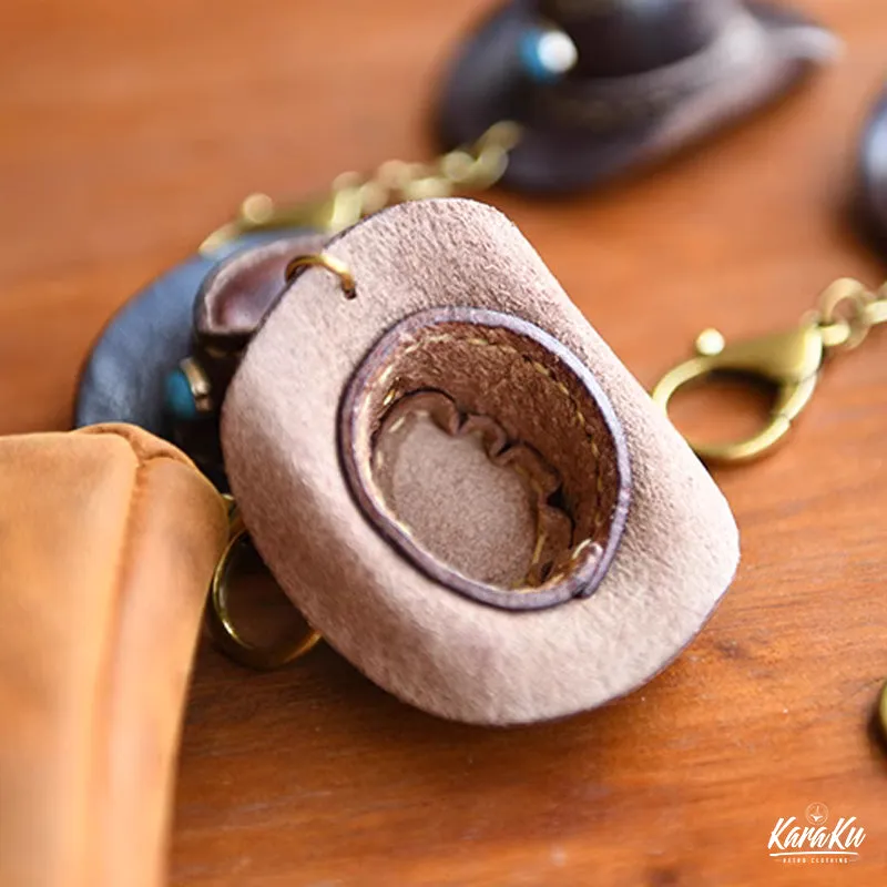 Cowboy Hat-Shaped Leather Keychain