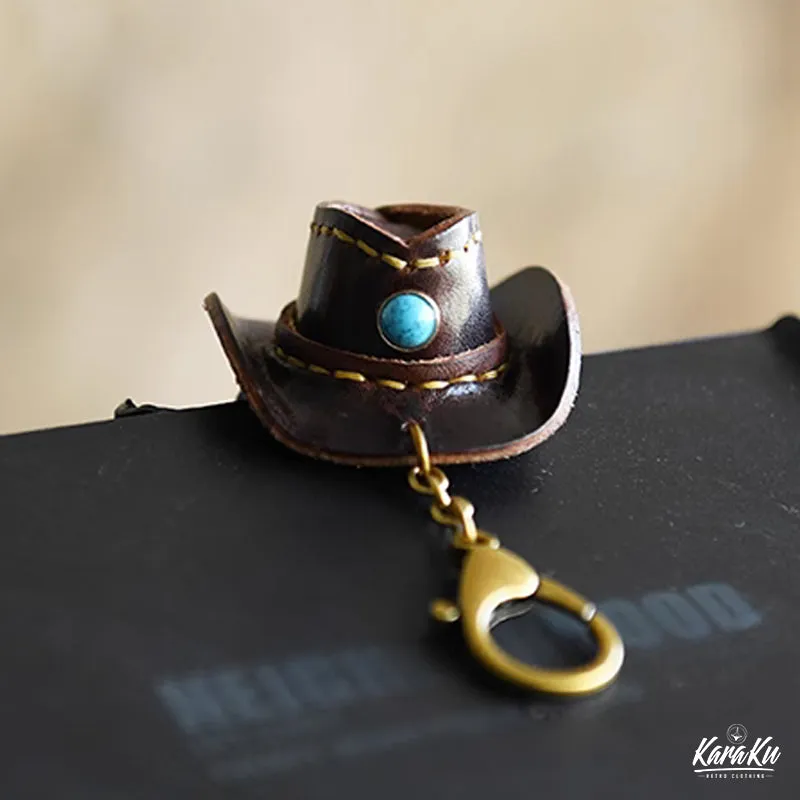 Cowboy Hat-Shaped Leather Keychain