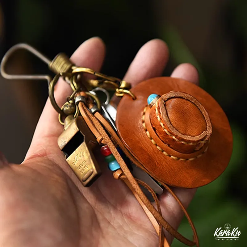 Cowboy Hat-Shaped Leather Keychain