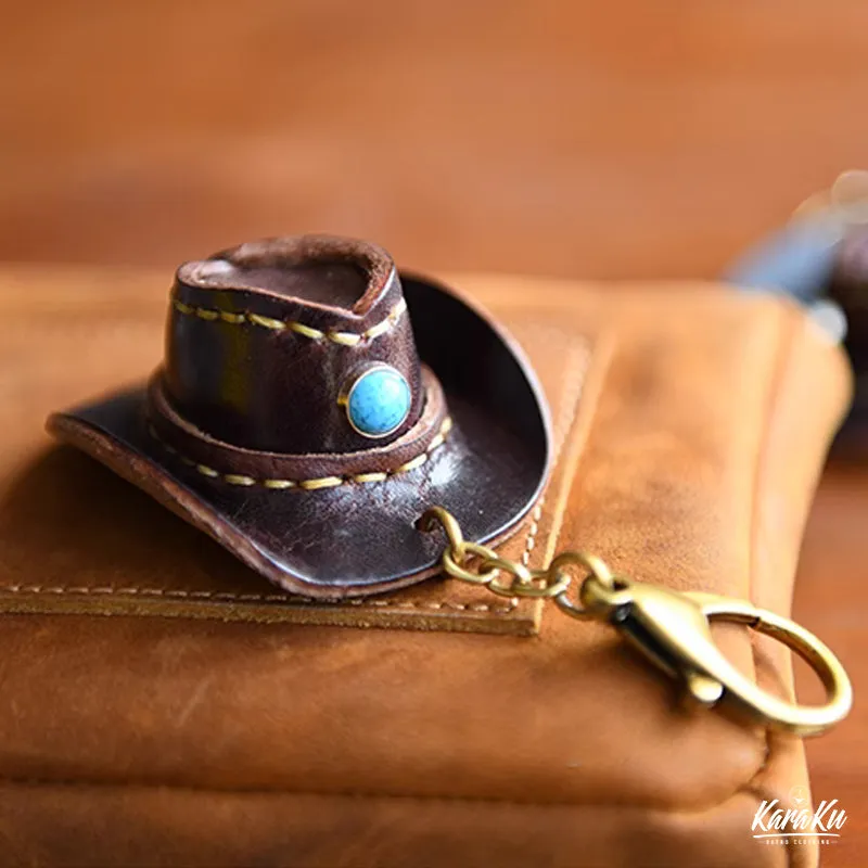 Cowboy Hat-Shaped Leather Keychain