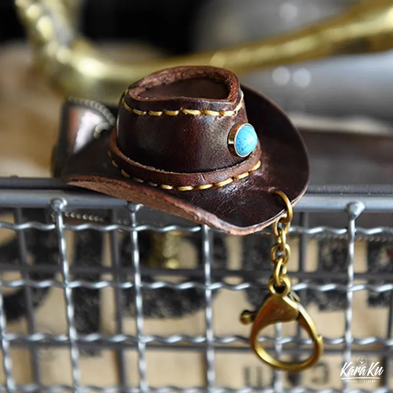 Cowboy Hat-Shaped Leather Keychain