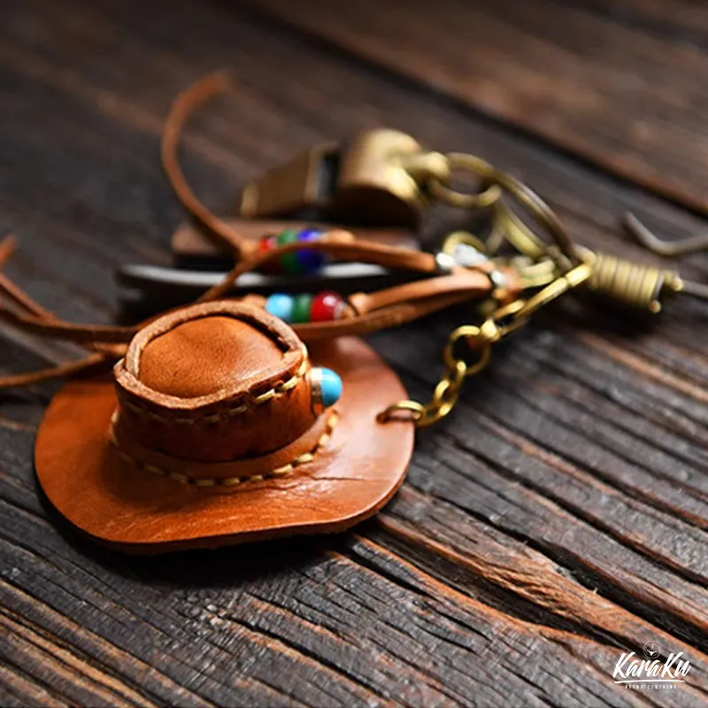 Cowboy Hat-Shaped Leather Keychain