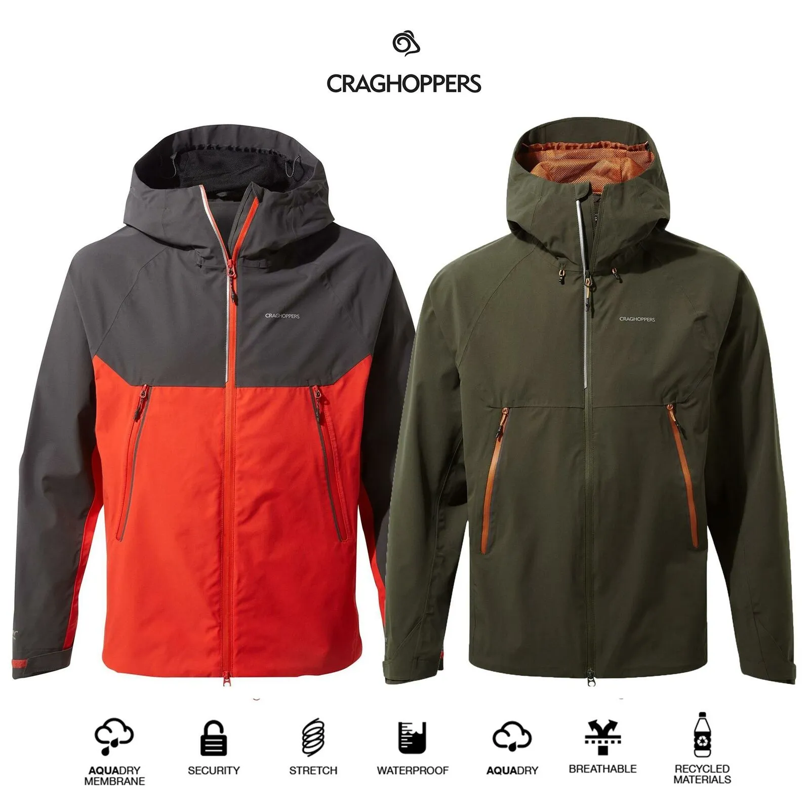 Craghoppers Mens Trelawny II Waterproof Breathable Stretch Hooded Hooded Coat