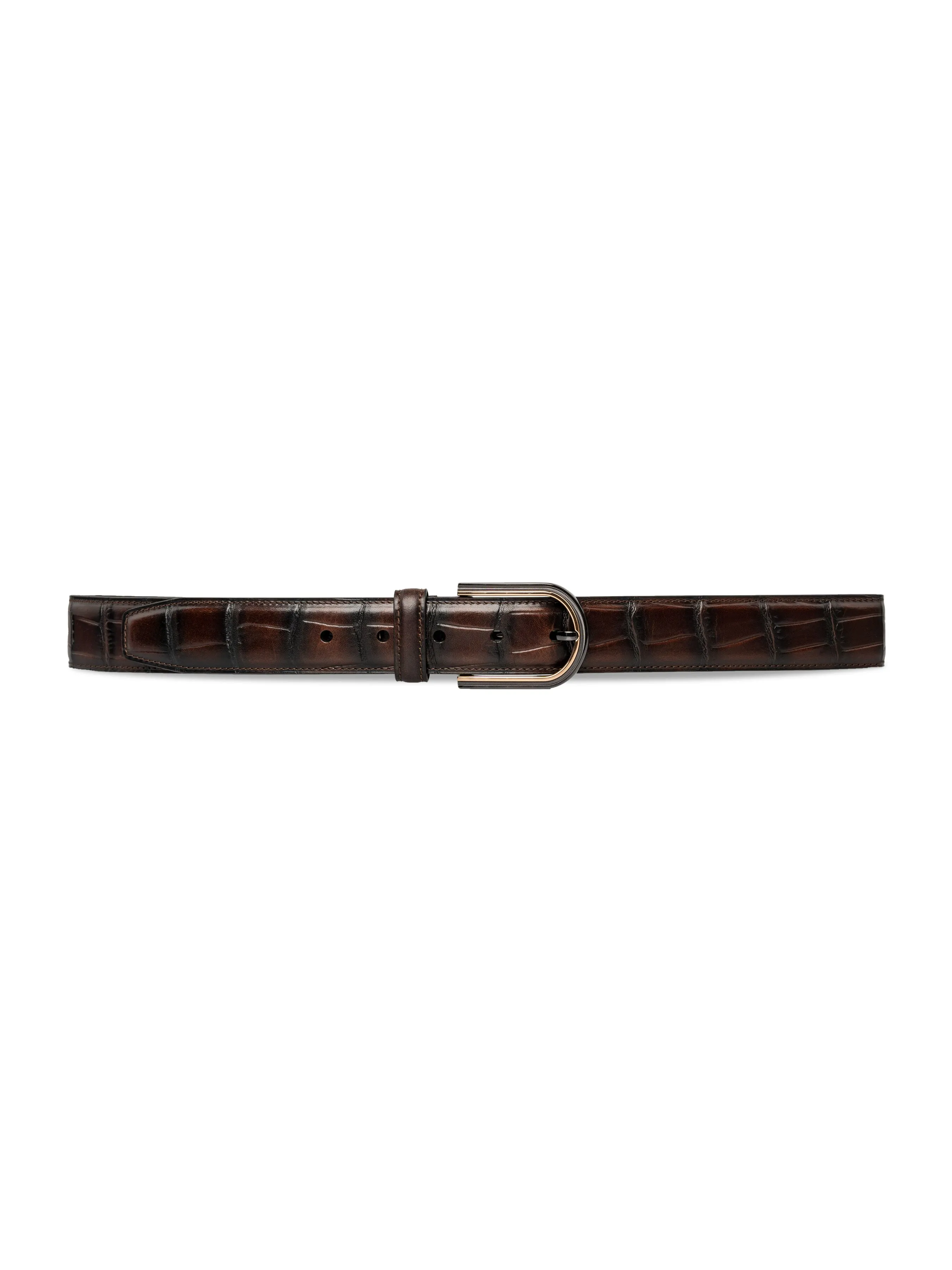 Croco Leather Belt with Palladium-toned Buckle