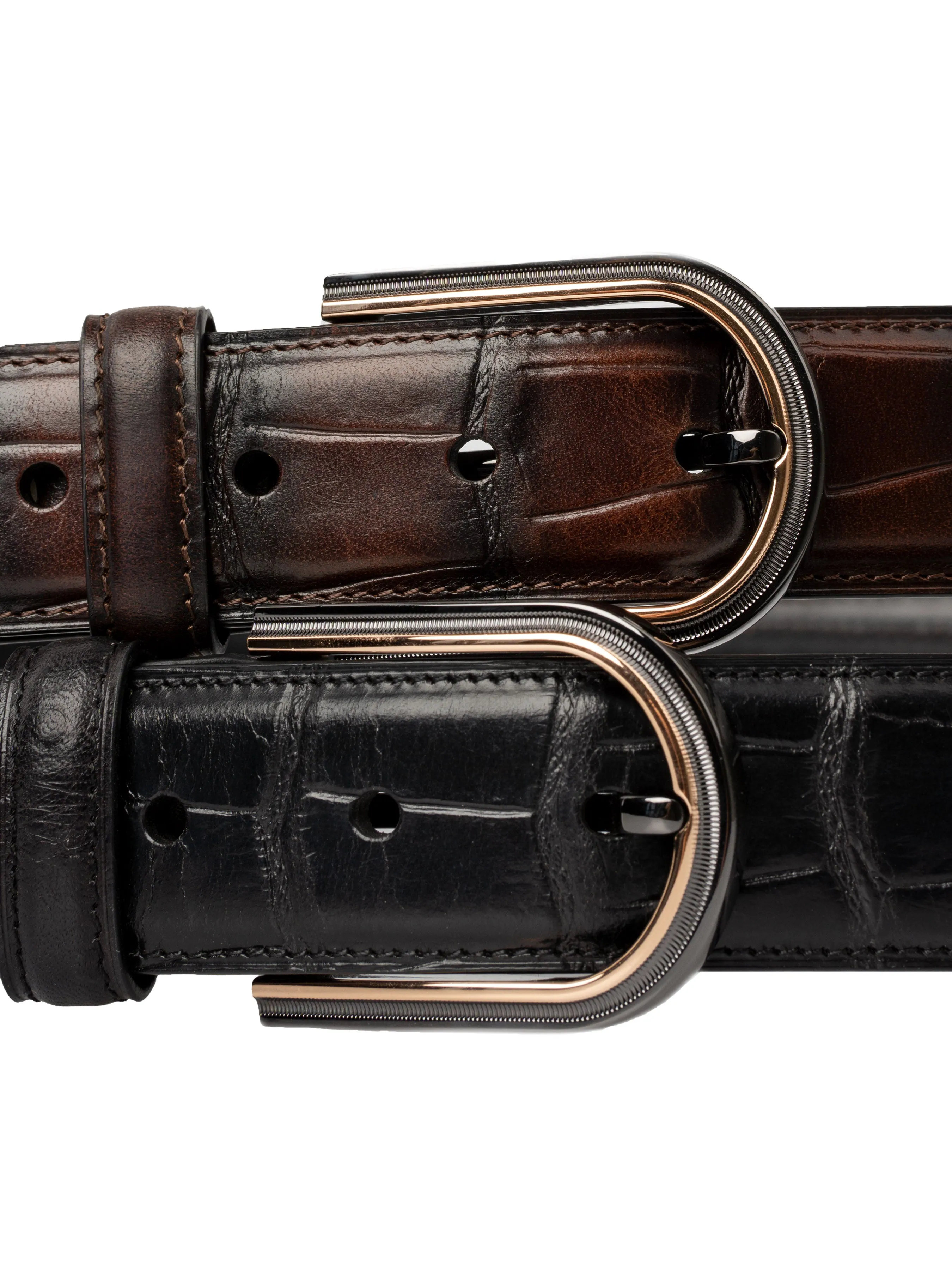 Croco Leather Belt with Palladium-toned Buckle