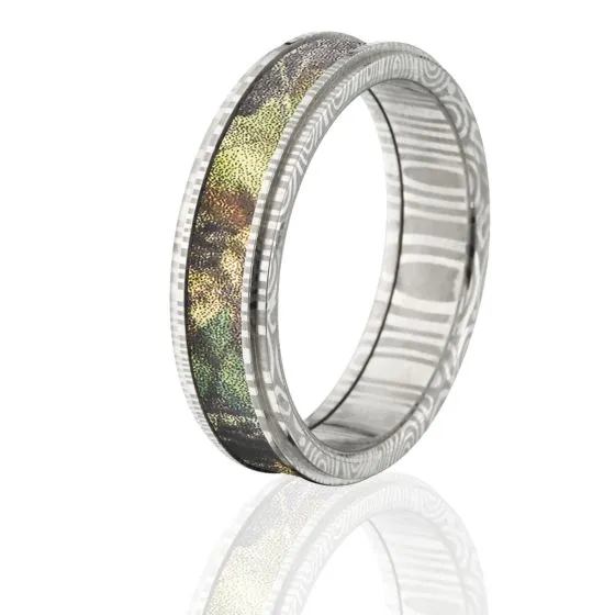 Damascus Steel Camo Ring, New Break Up Ring, Camo Bands