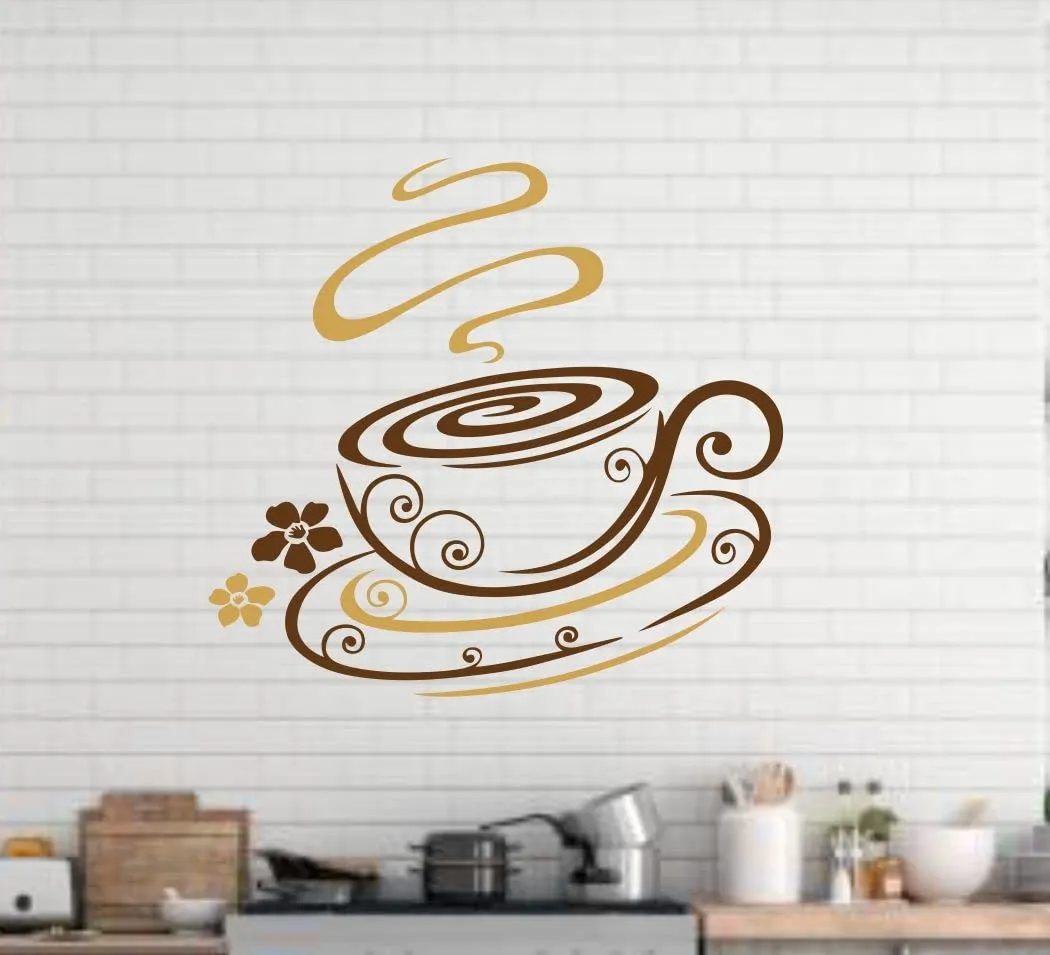 Divine Printry Coffee Cup Design Kitchen Sticker Size - (57 * 51) cm - (DP0000574L)