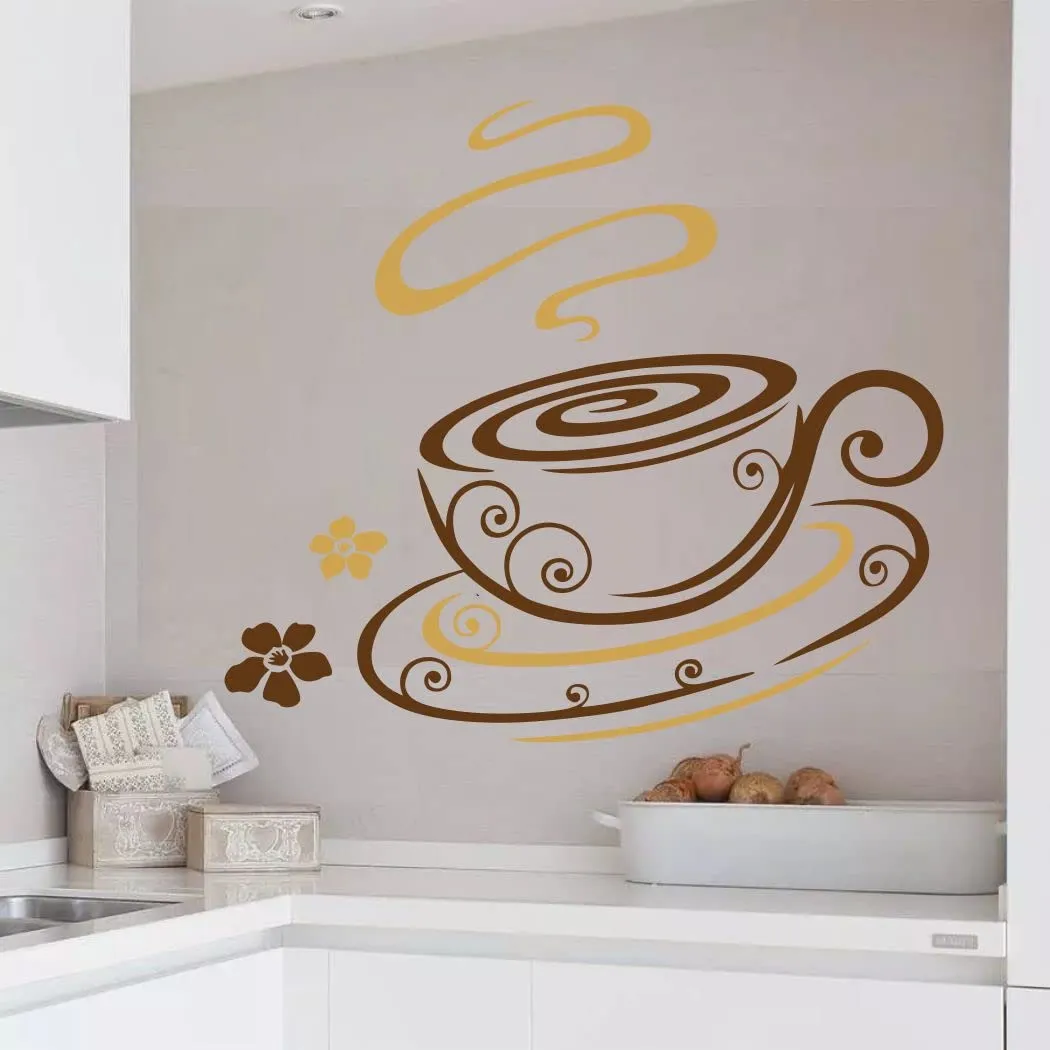 Divine Printry Coffee Cup Design Kitchen Sticker Size - (57 * 51) cm - (DP0000574L)