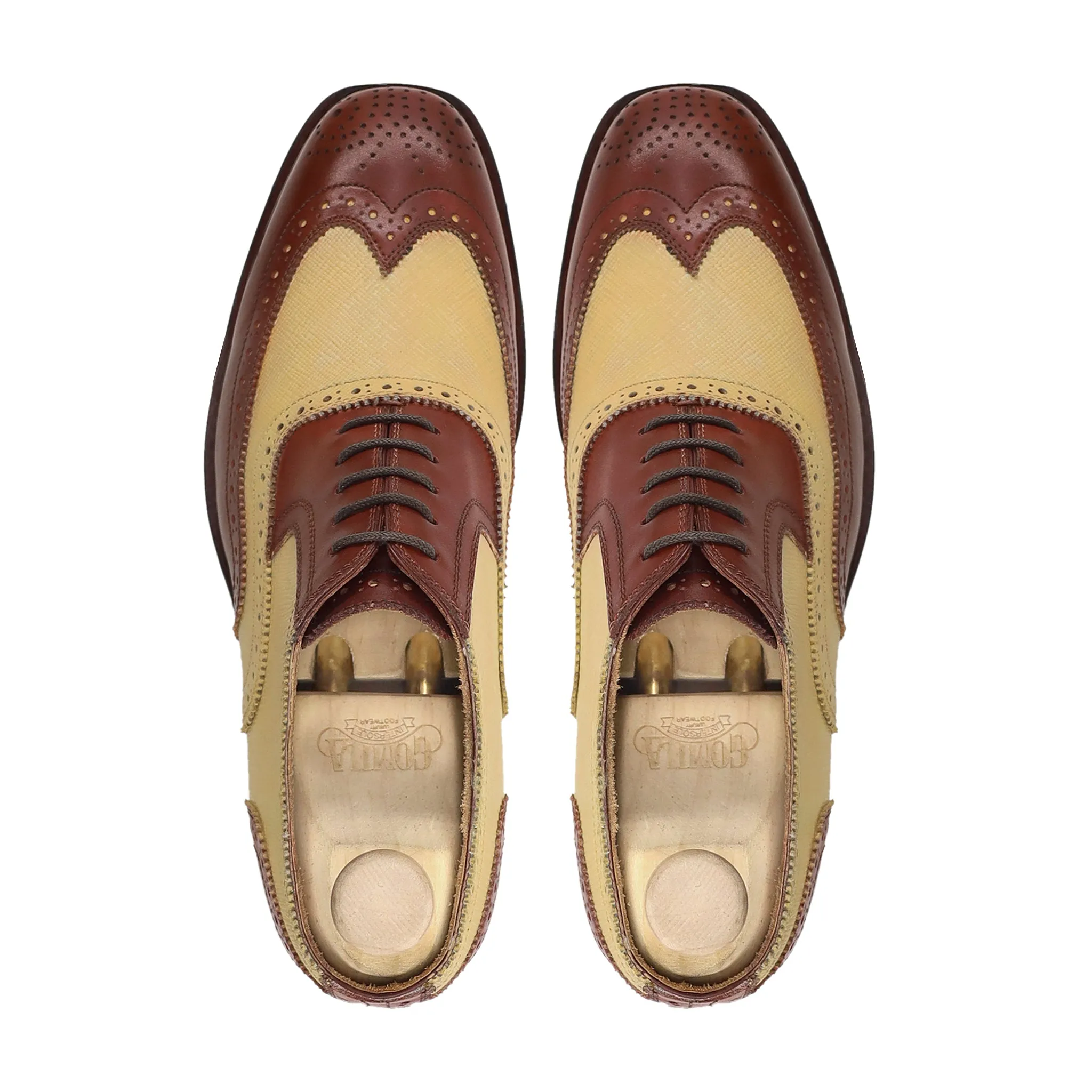 Flipo - Men's Reddish Brown Calf and Tan Camel Textured Leather Oxford Shoe