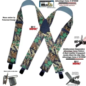 Holdup Advantage Pattern Camouflage Hunting Suspenders with 2" wide Straps and Black Patented No-slip Jumbo Clips