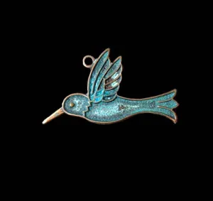 Hummingbird Charm Brass Stamping With Verdigris Finish