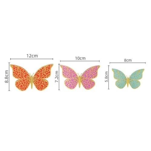 JAAMSO ROYALS 3D Butterfly- Double Layered Golden Glitter Paper Butterfly Sticker (16CM x 13CM, 12 PCS)