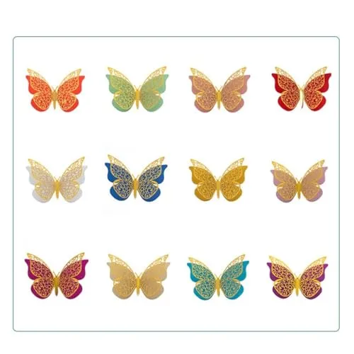 JAAMSO ROYALS 3D Butterfly- Double Layered Golden Glitter Paper Butterfly Sticker (16CM x 13CM, 12 PCS)