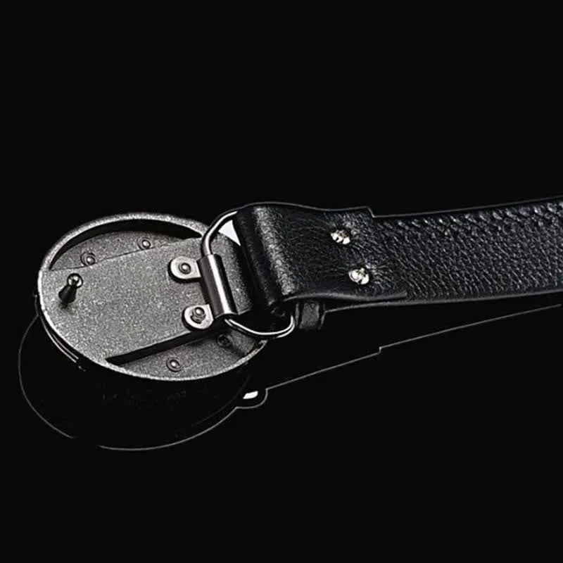 Men's Rotating Spider Leather Belt With Folding Knife