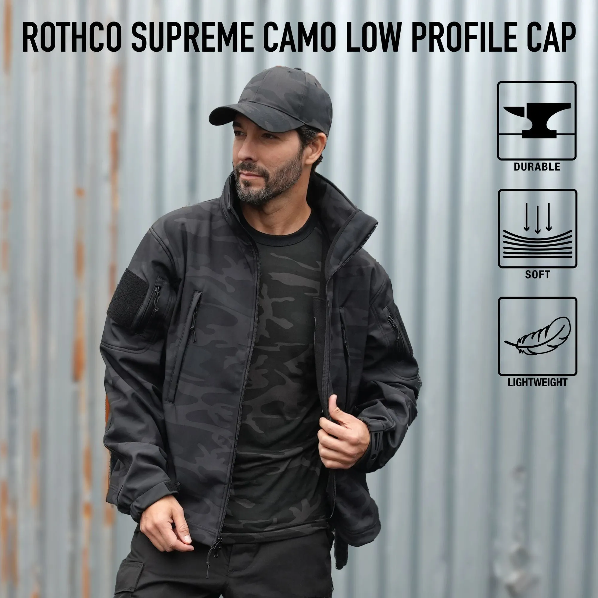 Midnight Black Camo - Military Low Profile Adjustable Baseball Cap