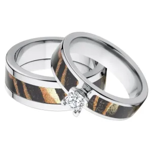 Mossy Oak Shadow Grass Camouflage Wedding Ring Sets