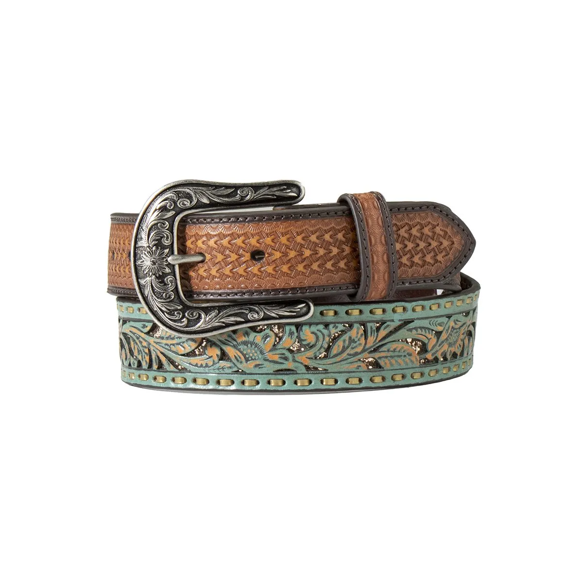 Nocona M&F Women's  Floral Filigree, Copper Glitter Turquoise Belt