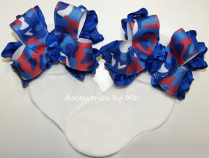 Patriotic Camo Red White Blue Ruffle Bow Socks