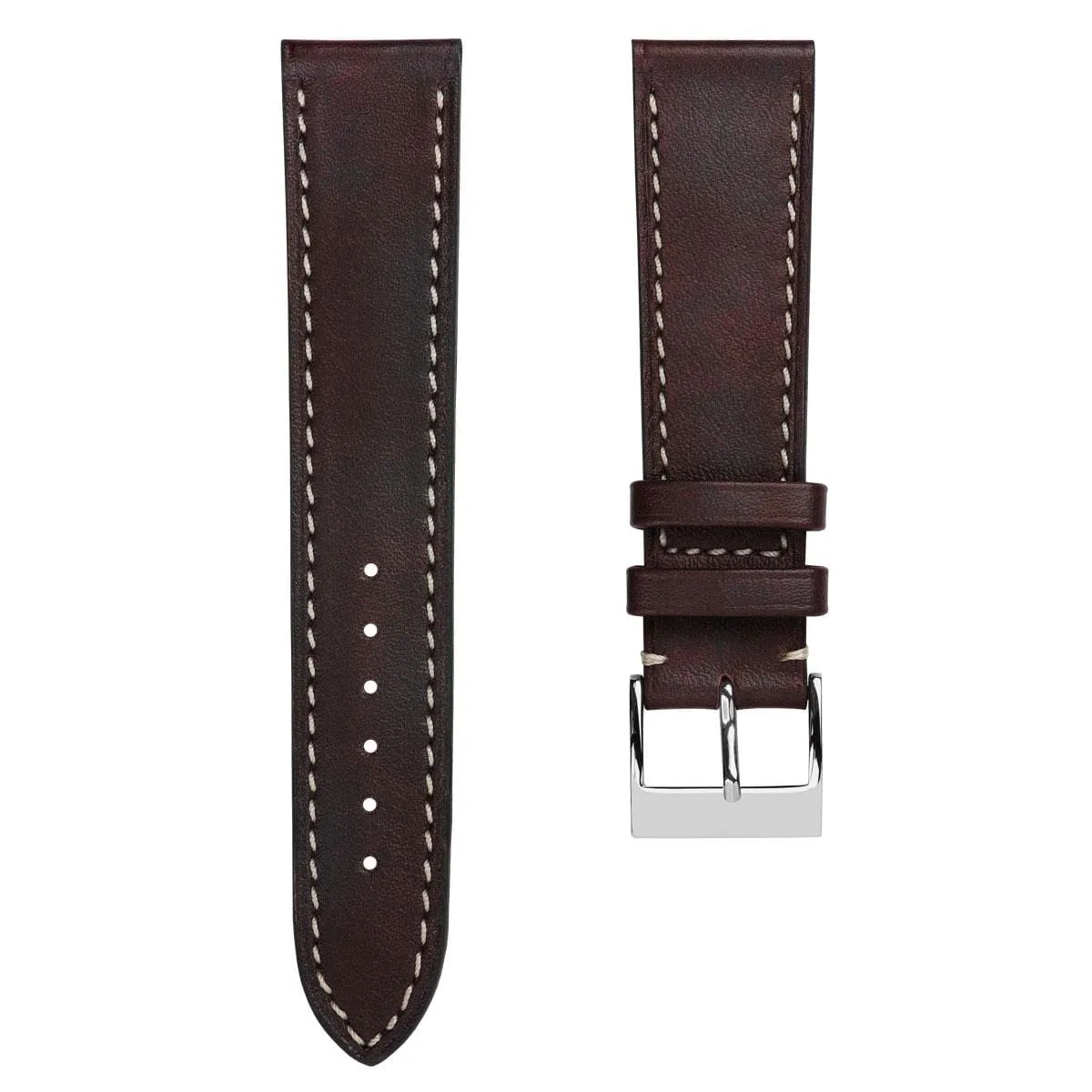 Rochefort Flat Patina Calf Leather Watch Strap - Plum