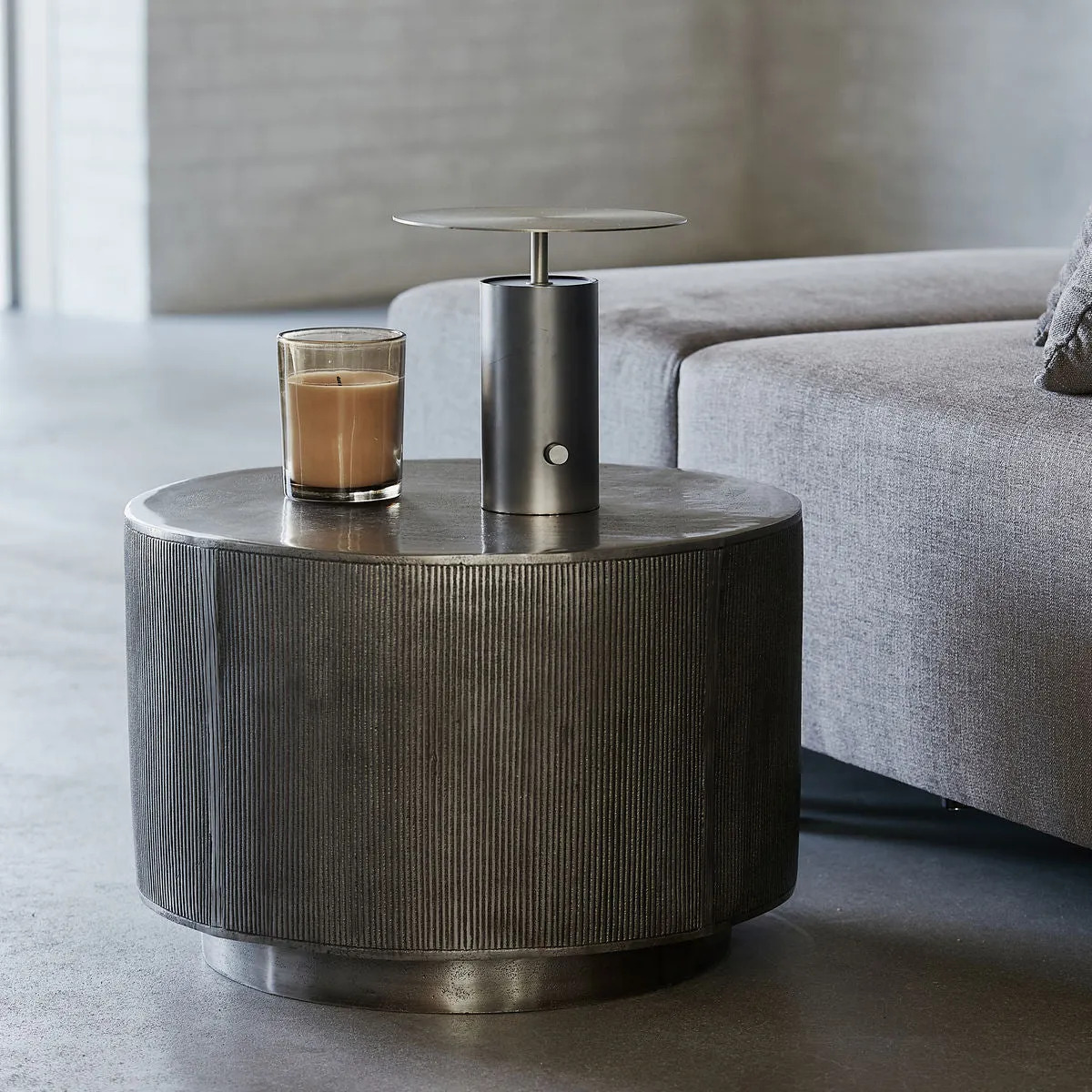 Round Brushed Silver Coffee Table - Rota - by House Doctor, Denmark