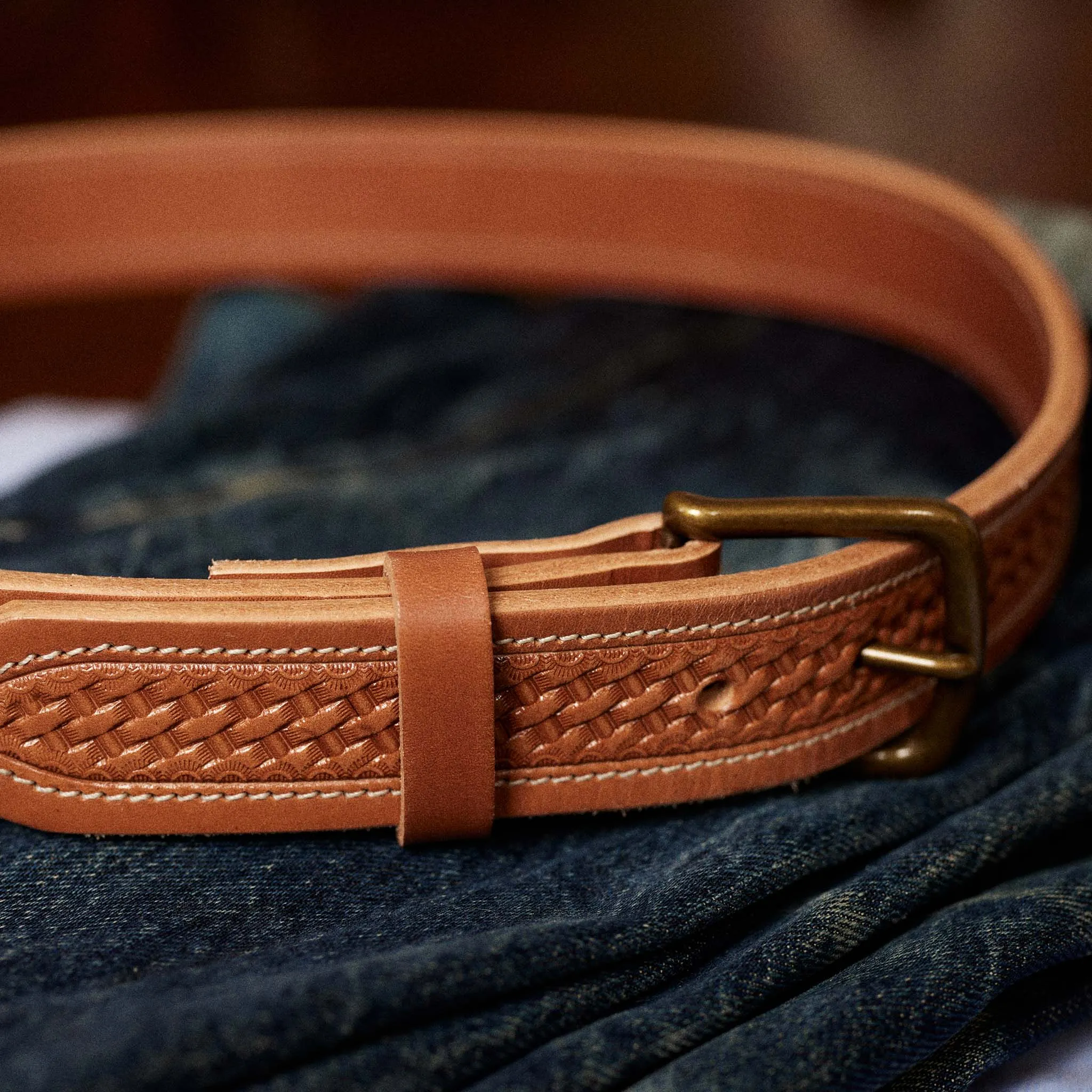 The Tooled Belt in Saddle Tan