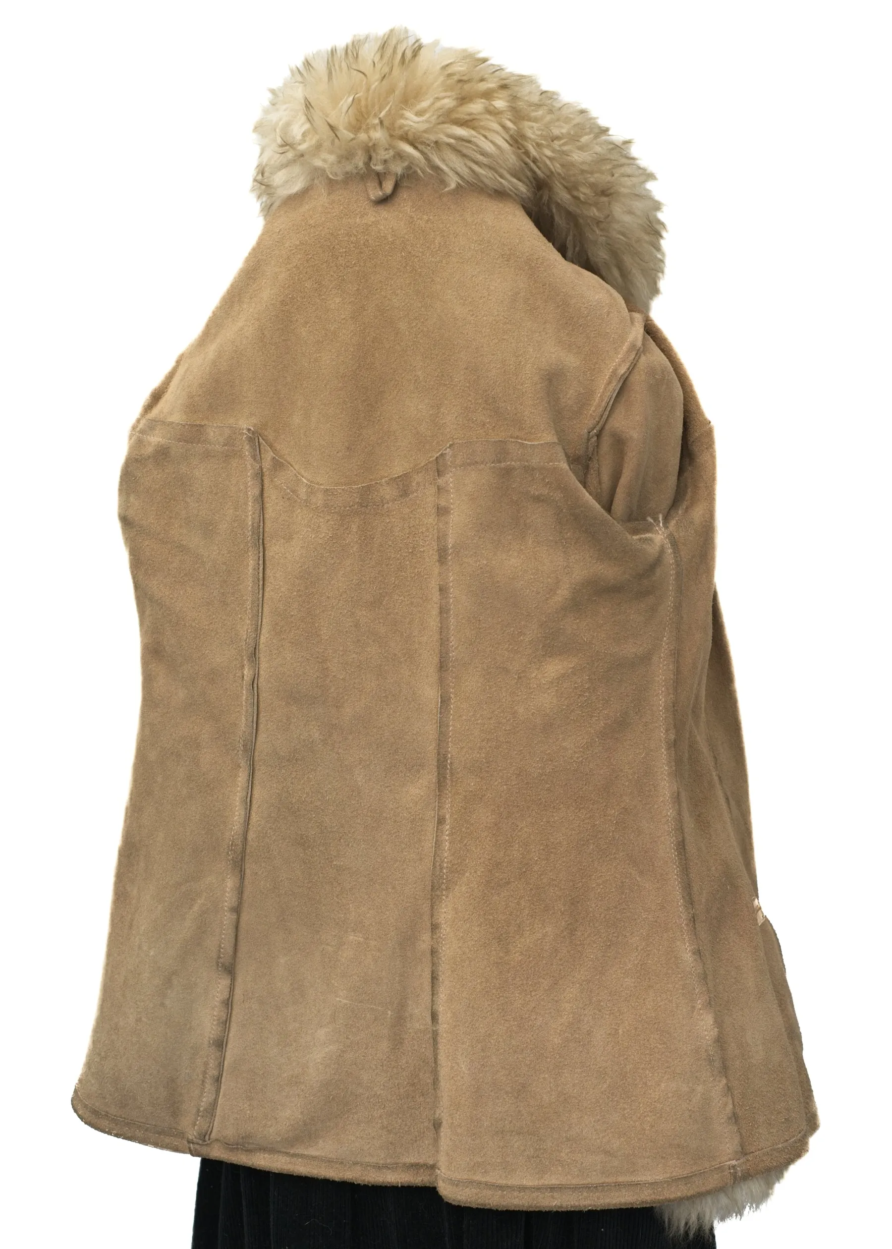 Vintage 70s Beige Suede Penny Lane Jacket • Sheepskin Collar Cuffs