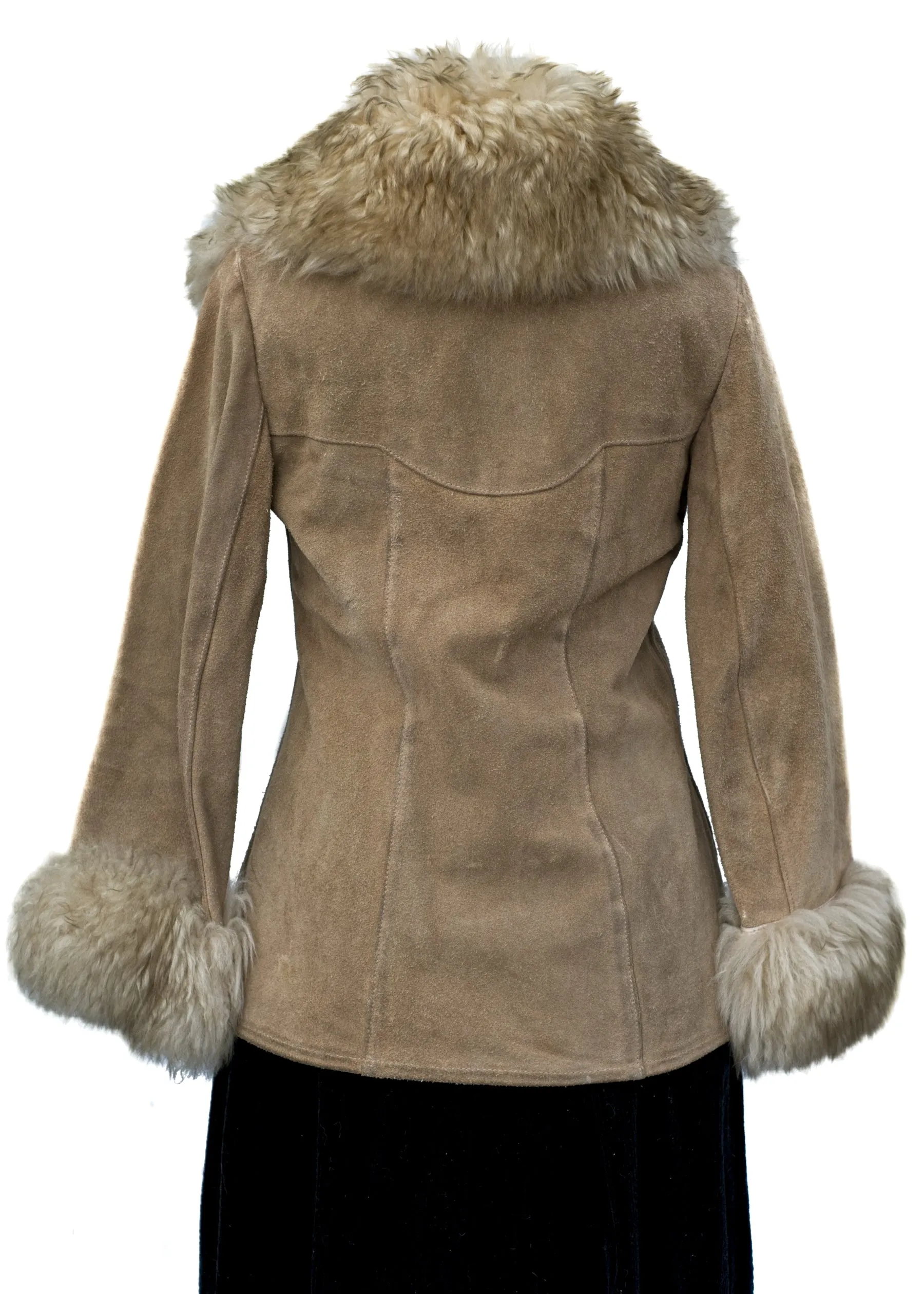 Vintage 70s Beige Suede Penny Lane Jacket • Sheepskin Collar Cuffs