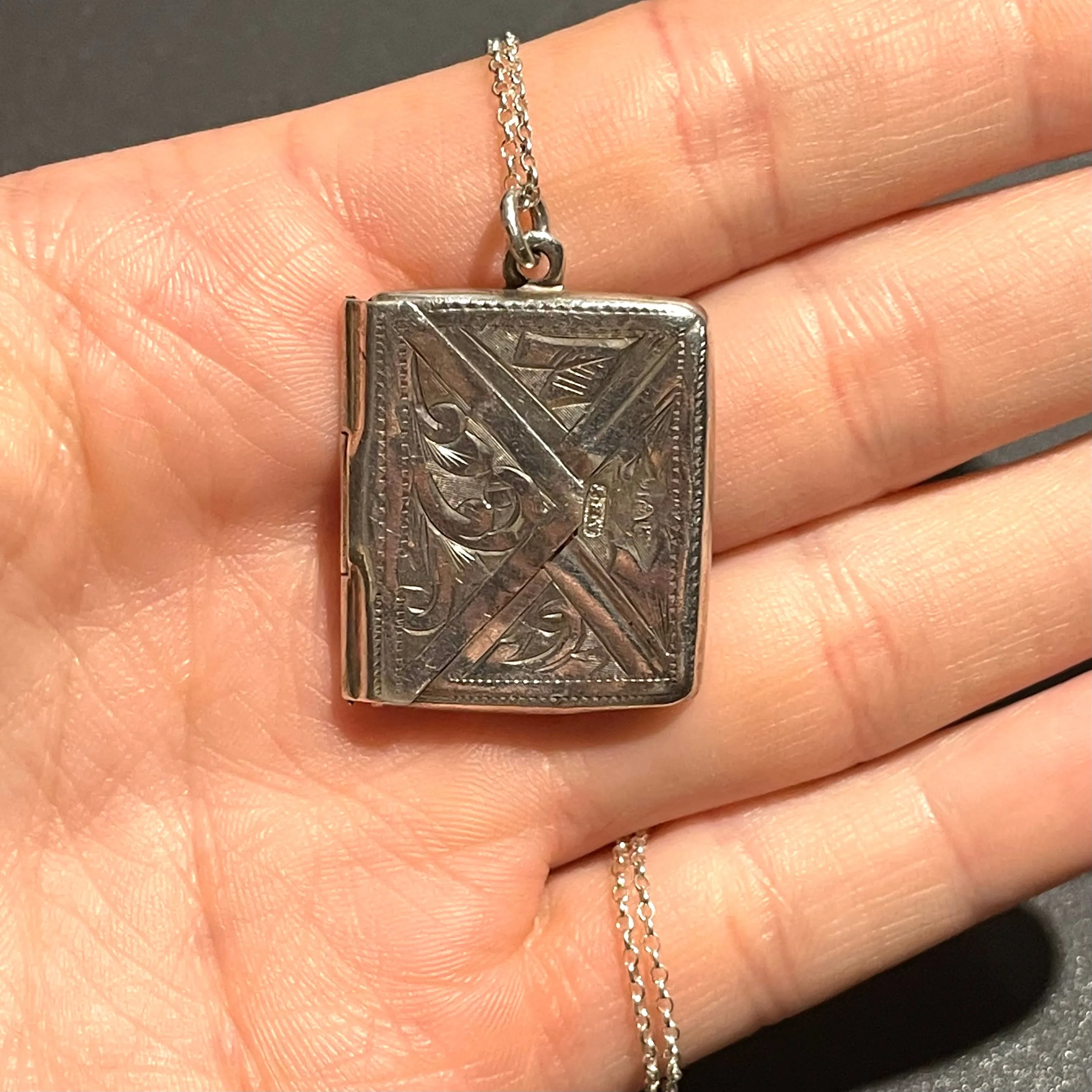 Vintage Silver Stamp Holder Pendant Necklace