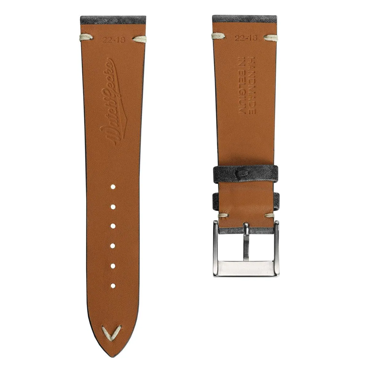 Vintage Stitching Patina Leather Watch Strap - Platinum