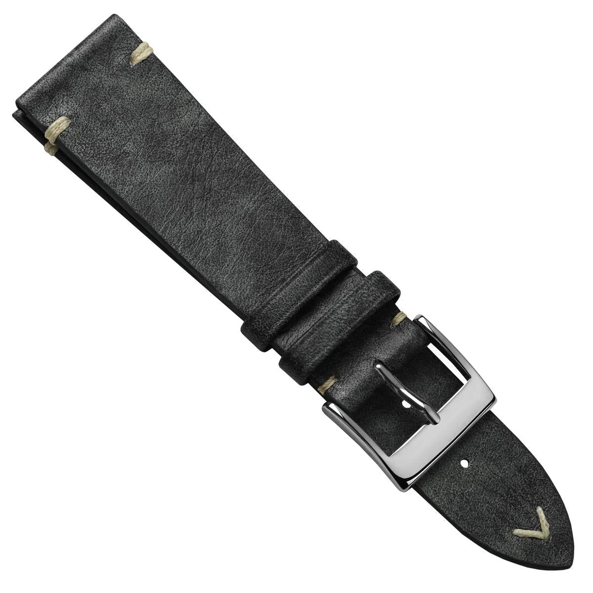 Vintage Stitching Patina Leather Watch Strap - Platinum