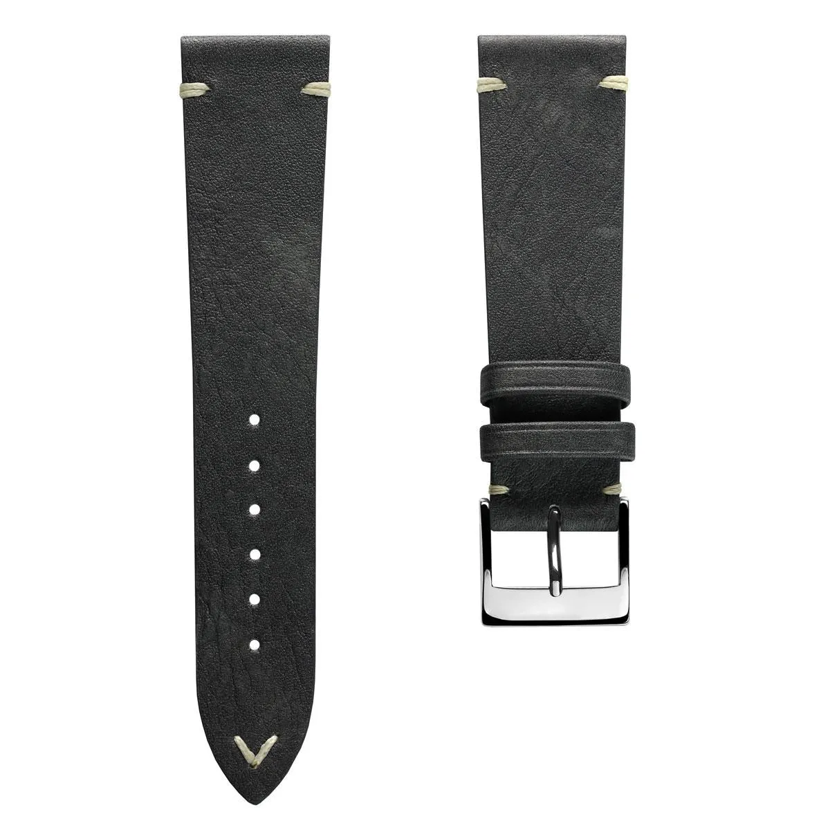 Vintage Stitching Patina Leather Watch Strap - Platinum